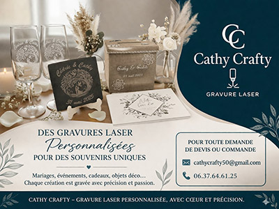 Cathy Crafty Marigny le mesnil hamey gravure laser personnalisable décoration table bois verre ardoise manche calvados france